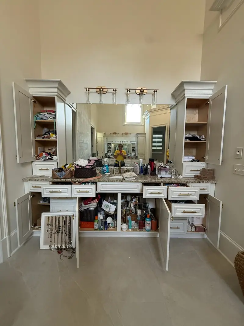 Before: bathroom packed for a move